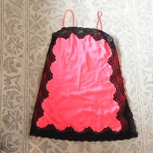 VS Hot Coral Satin & Black Lace Lingerie